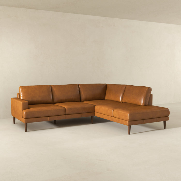 Corbin MCM Tan Leather Sectional Chaise Sofa 108