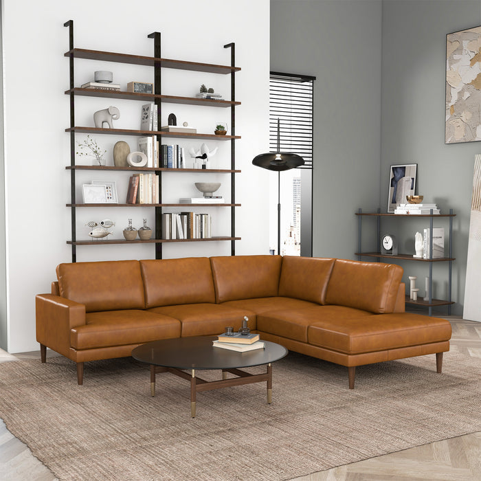 Corbin MCM Tan Leather Sectional Chaise Sofa 108