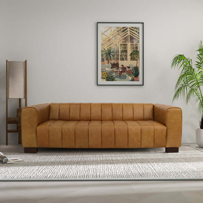 Dixon Channel Tufted Buffalo Leather Sofa 93L