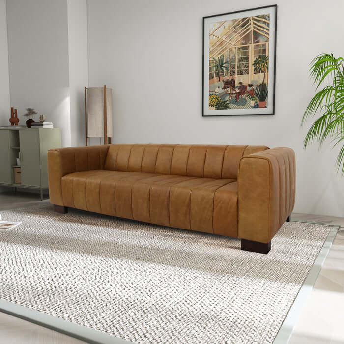 Dixon Channel Tufted Buffalo Leather Sofa 93L