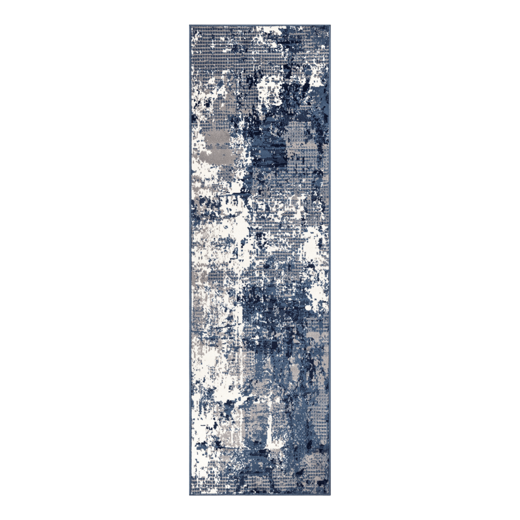 Blue Abstract Power Loom Runner Rug (Various Sizes)