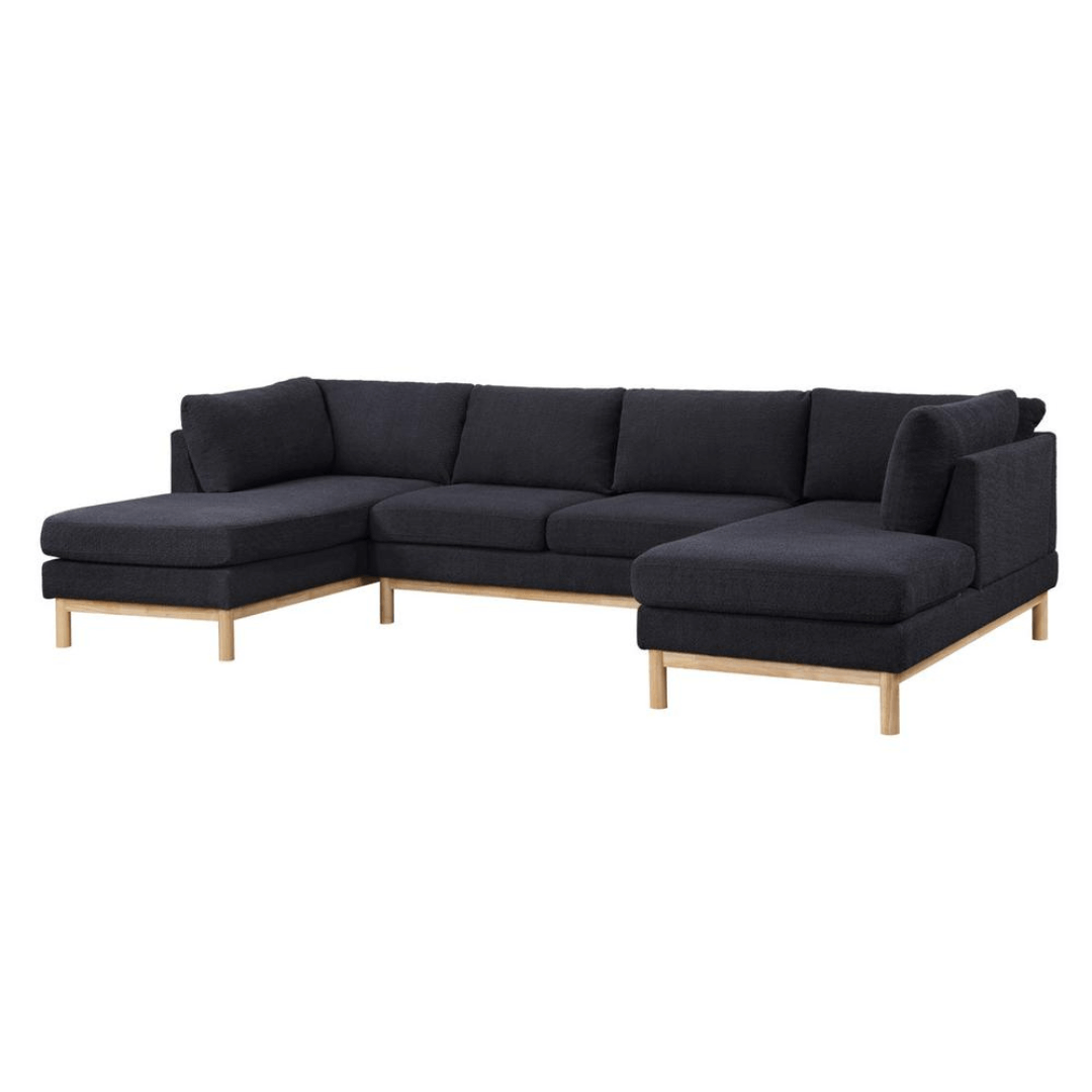 Hallie Black Sherpa Dual Chaise Sofa Sectional (124)