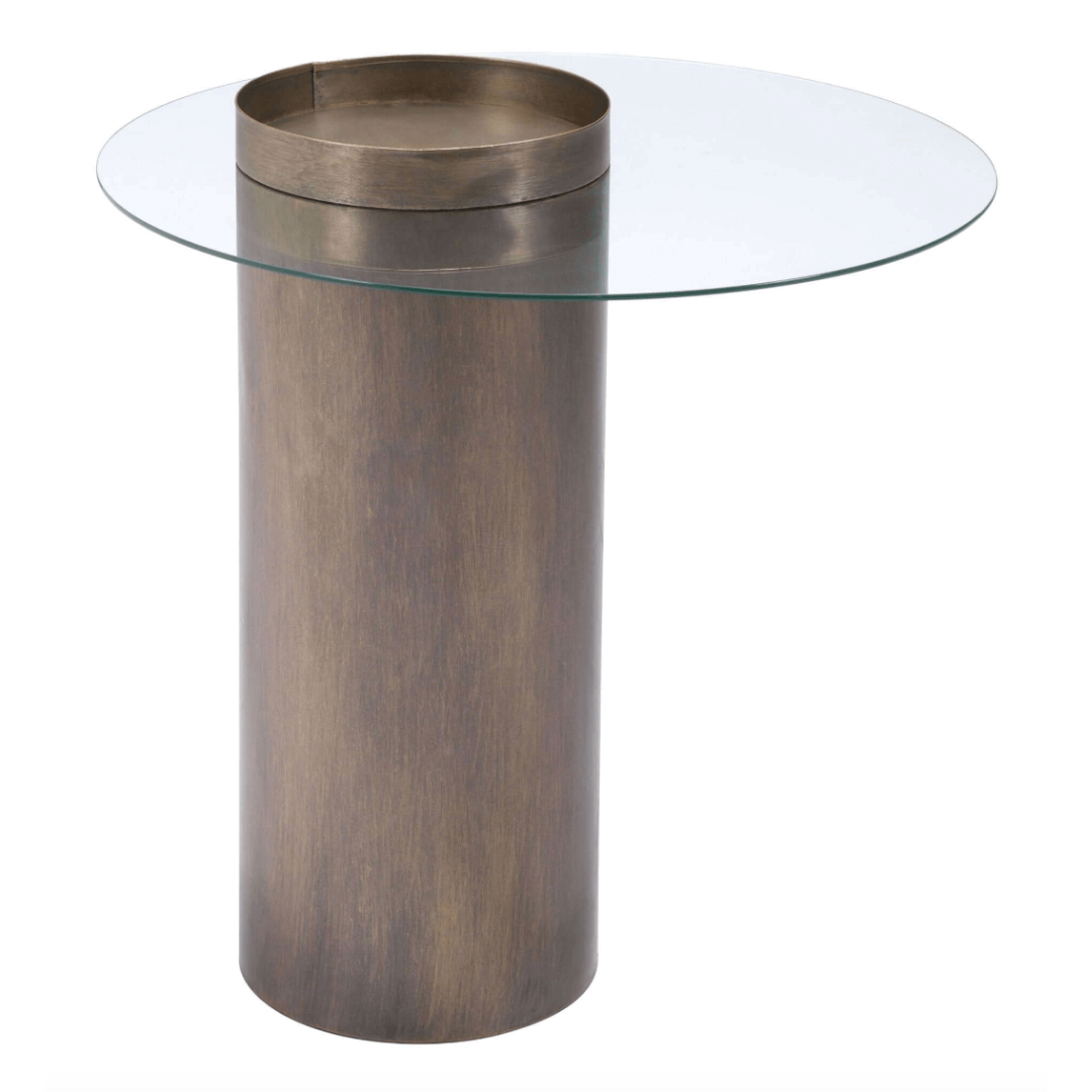 Emi Round Glass Top Bronze Base Accent Table 24
