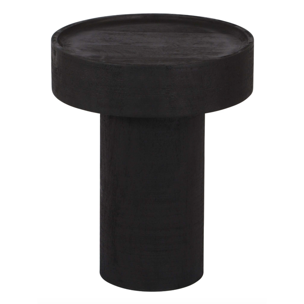 Watson Round Black Mango Wood Accent End Table 16