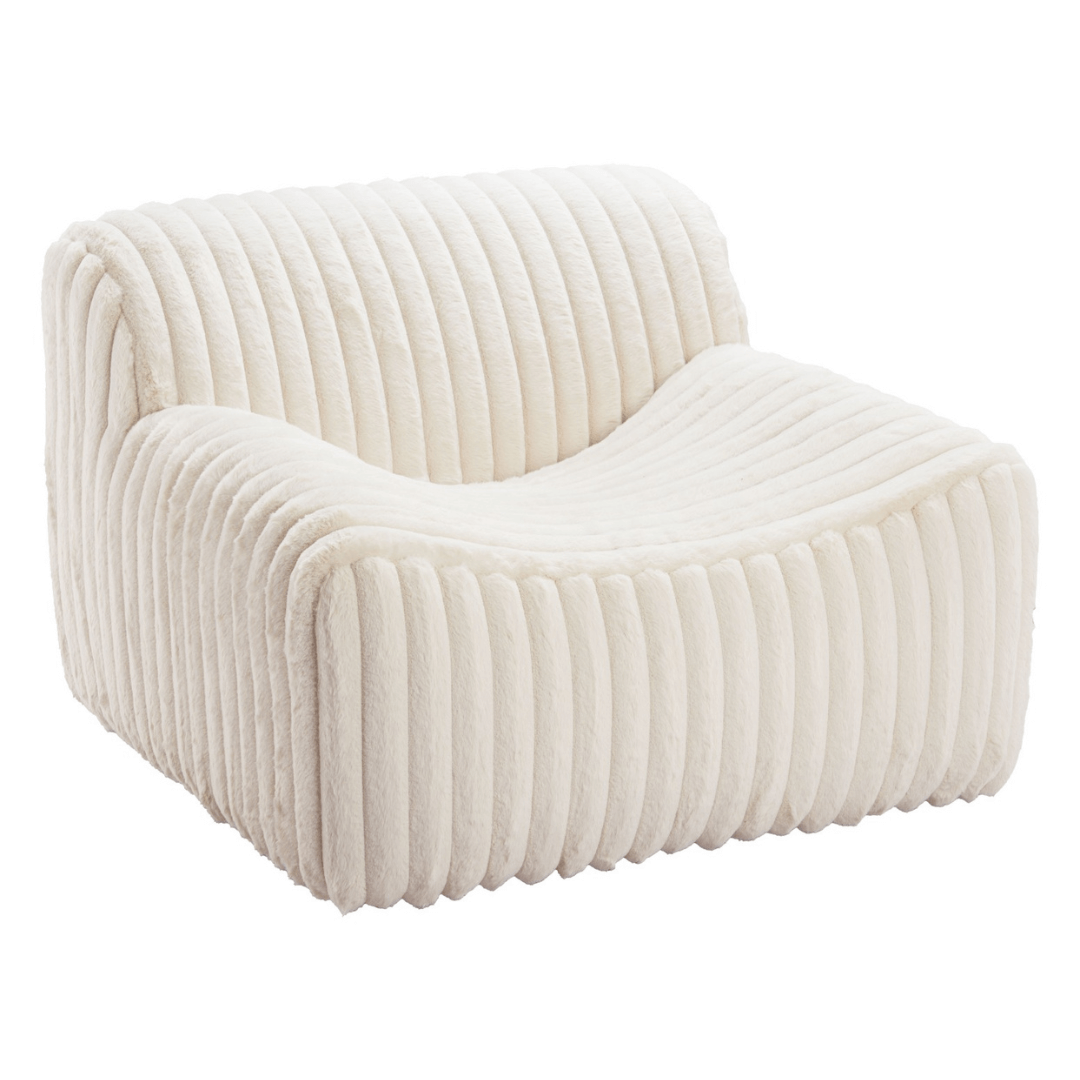 Osterbro Channel Tufted Cream Faux Fir Armless Lounge Chair