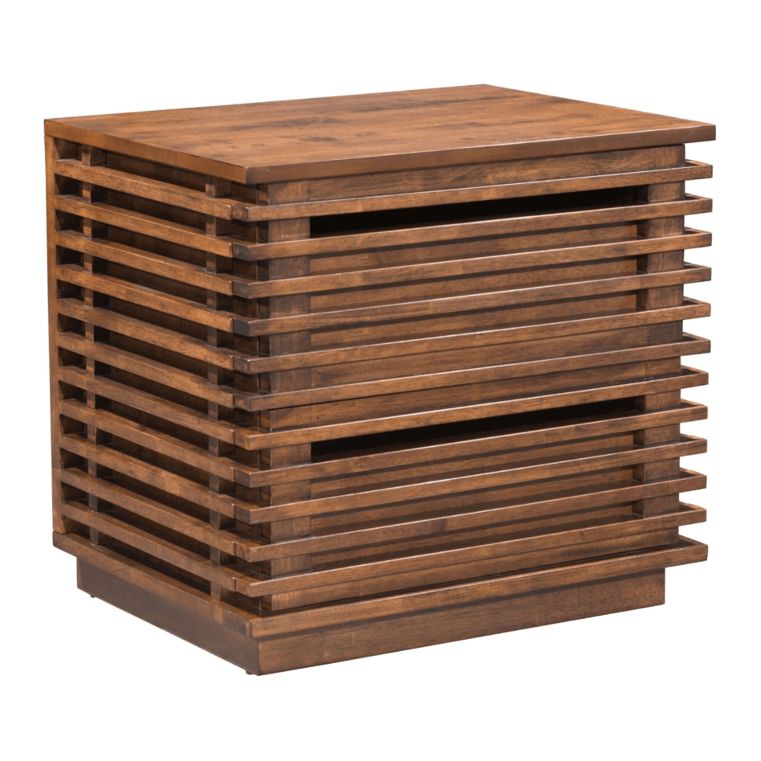 Linea Walnut Finish Rubberwood Slatted Nightstand 24