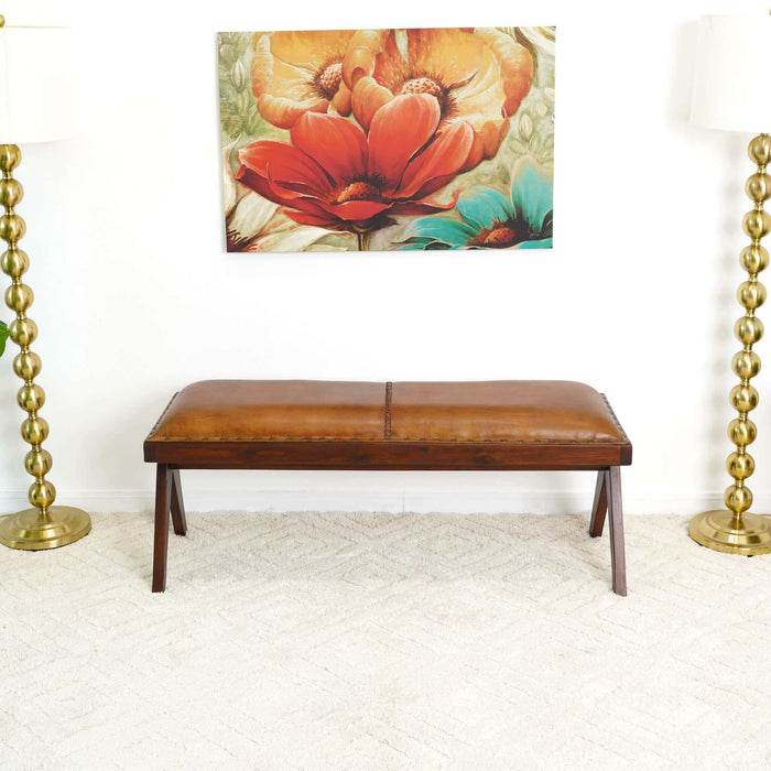 Chad Genuine Leather Upholstered Solid Wood Bench 47