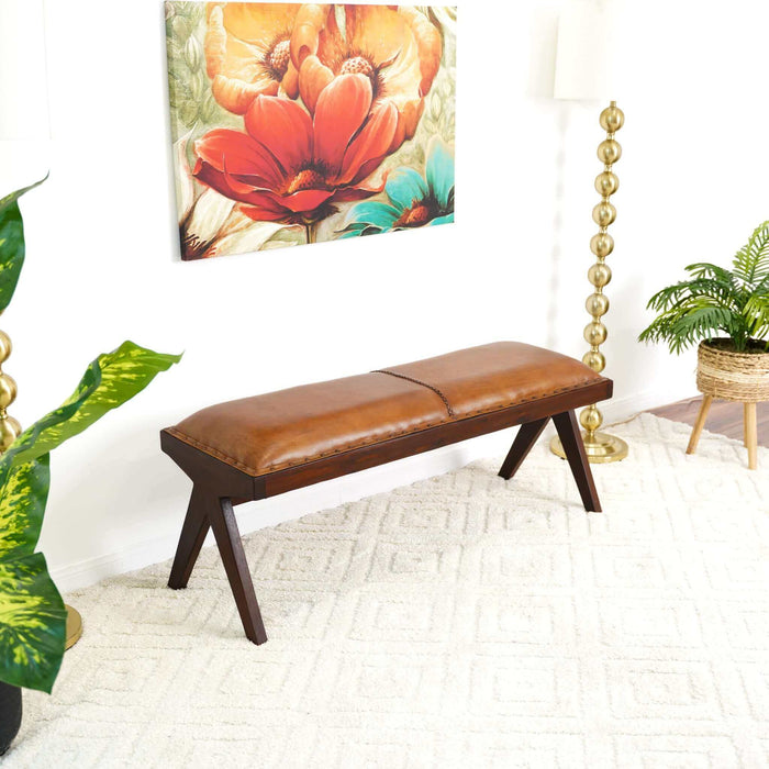 Chad Genuine Leather Upholstered Solid Wood Bench 47