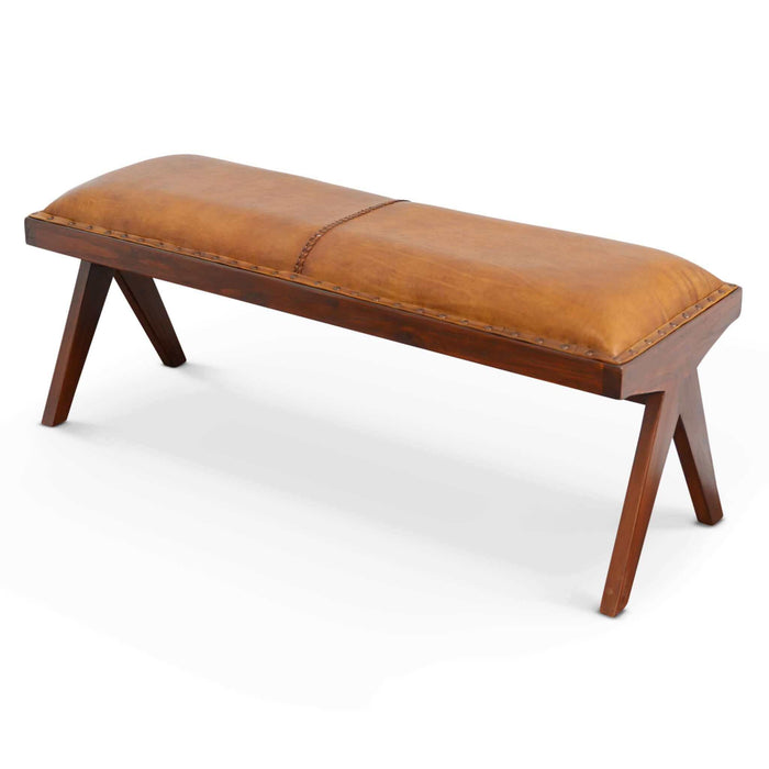 Chad Genuine Leather Upholstered Solid Wood Bench 47