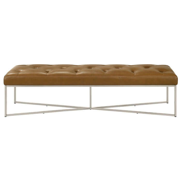 Harper Tufted Tan Leather Upholstered Bench 60