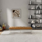 Harper Tufted Tan Leather Upholstered Bench 60