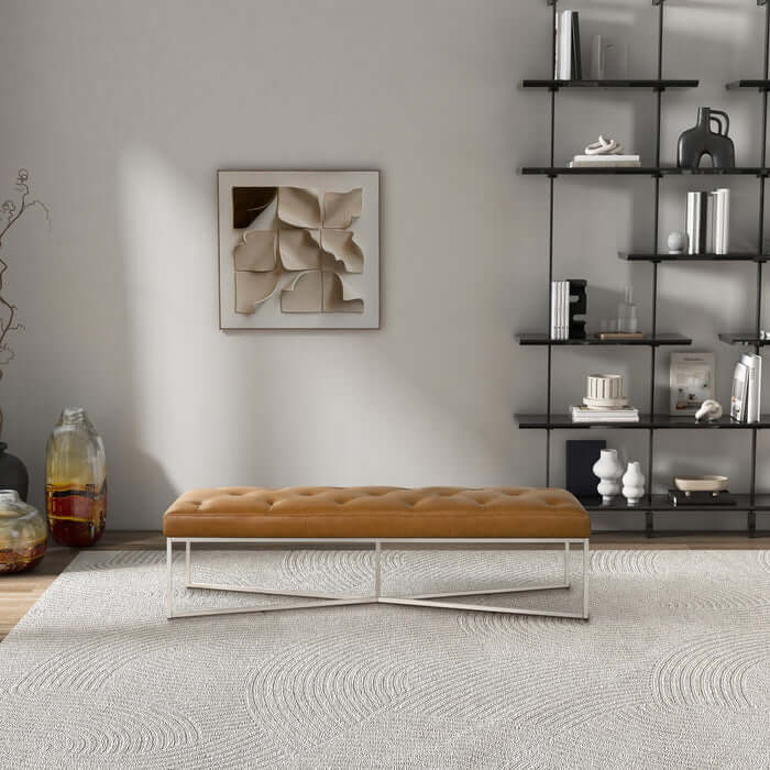 Harper Tufted Tan Leather Upholstered Bench 60