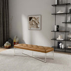 Harper Tufted Tan Leather Upholstered Bench 60