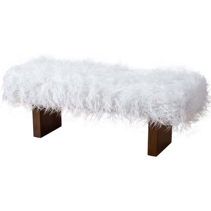 Henley Upholstered White Fur Solid Wood Bench 51