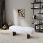 Henley Upholstered White Fur Solid Wood Bench 51