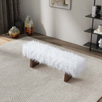 Henley Upholstered White Fur Solid Wood Bench 51