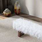 Henley Upholstered White Fur Solid Wood Bench 51