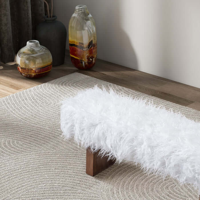 Henley Upholstered White Fur Solid Wood Bench 51
