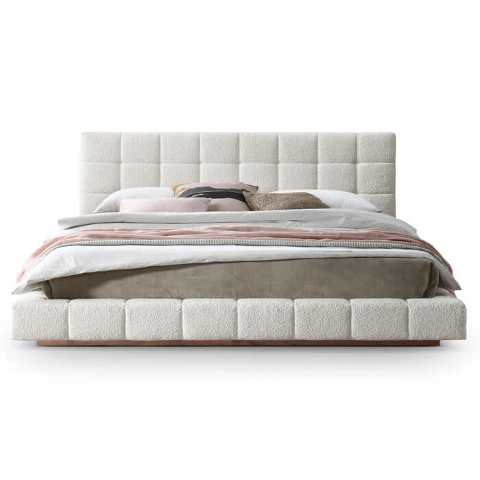 Hudson Tufted Ivory Boucle Upholstered Bed Frame Platform