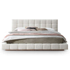 Hudson Tufted Ivory Boucle Upholstered Bed Frame Platform