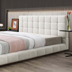 Hudson Tufted Ivory Boucle Upholstered Bed Frame Platform