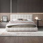 Hudson Tufted Ivory Boucle Upholstered Bed Frame Platform