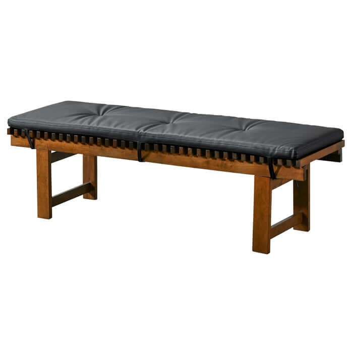 Lucia Upholstered Black Leather Solid Wood Bench 59