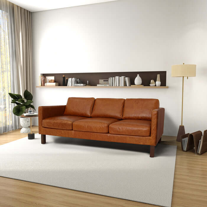 Memphis MCM Cognac Buffalo Leather Sofa 83