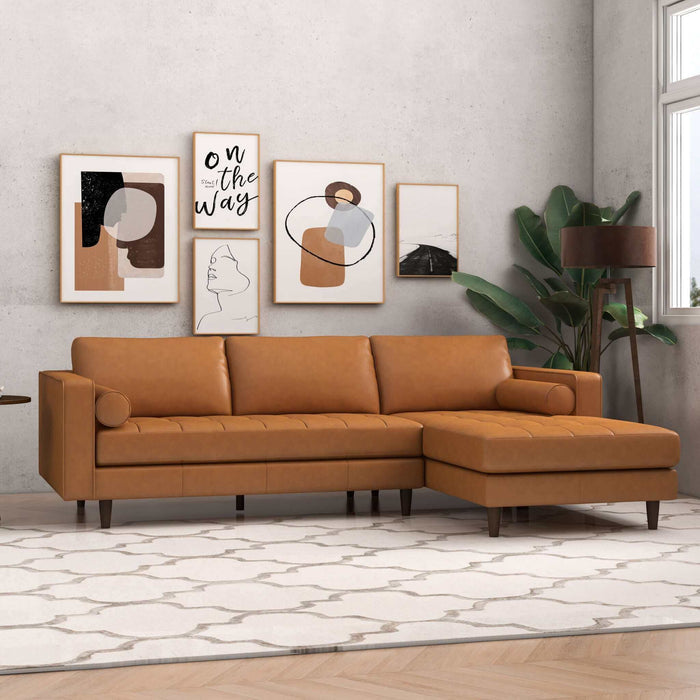 Anthony MCM Tufted Leather Chaise Sofa Sectional 101