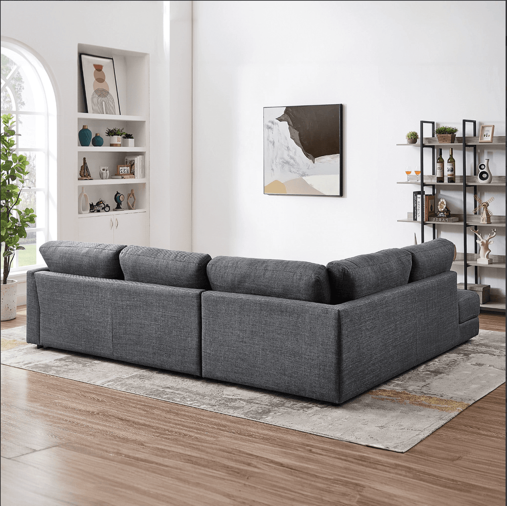 Glander Modern Linen Upholstered Chaise Sofa Sectional 108