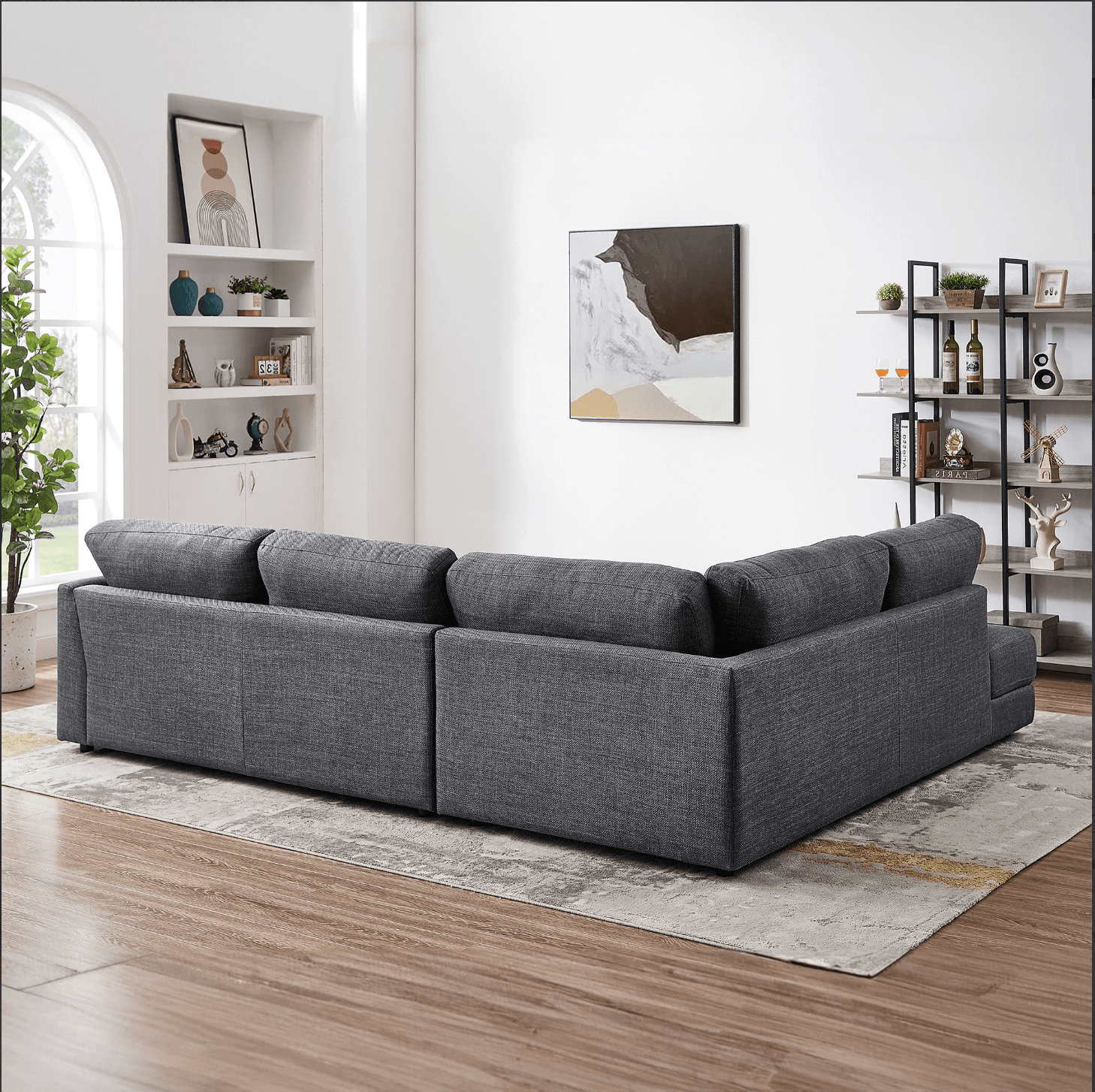 Glander Modern Linen Upholstered Chaise Sofa Sectional 108
