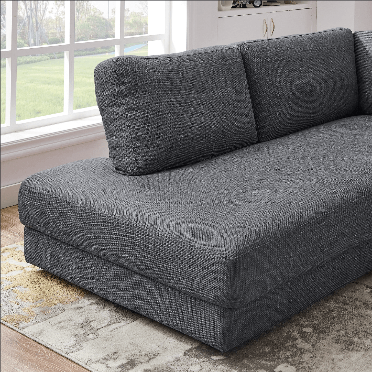 Glander Modern Linen Upholstered Chaise Sofa Sectional 108