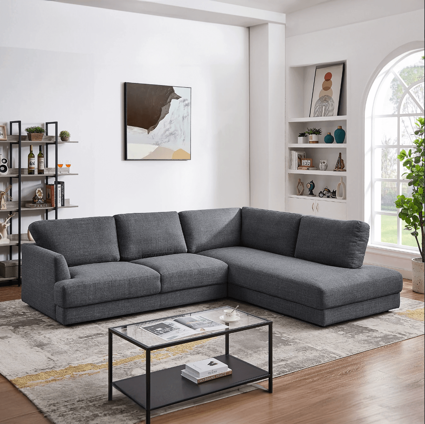 Glander Modern Linen Upholstered Chaise Sofa Sectional 108