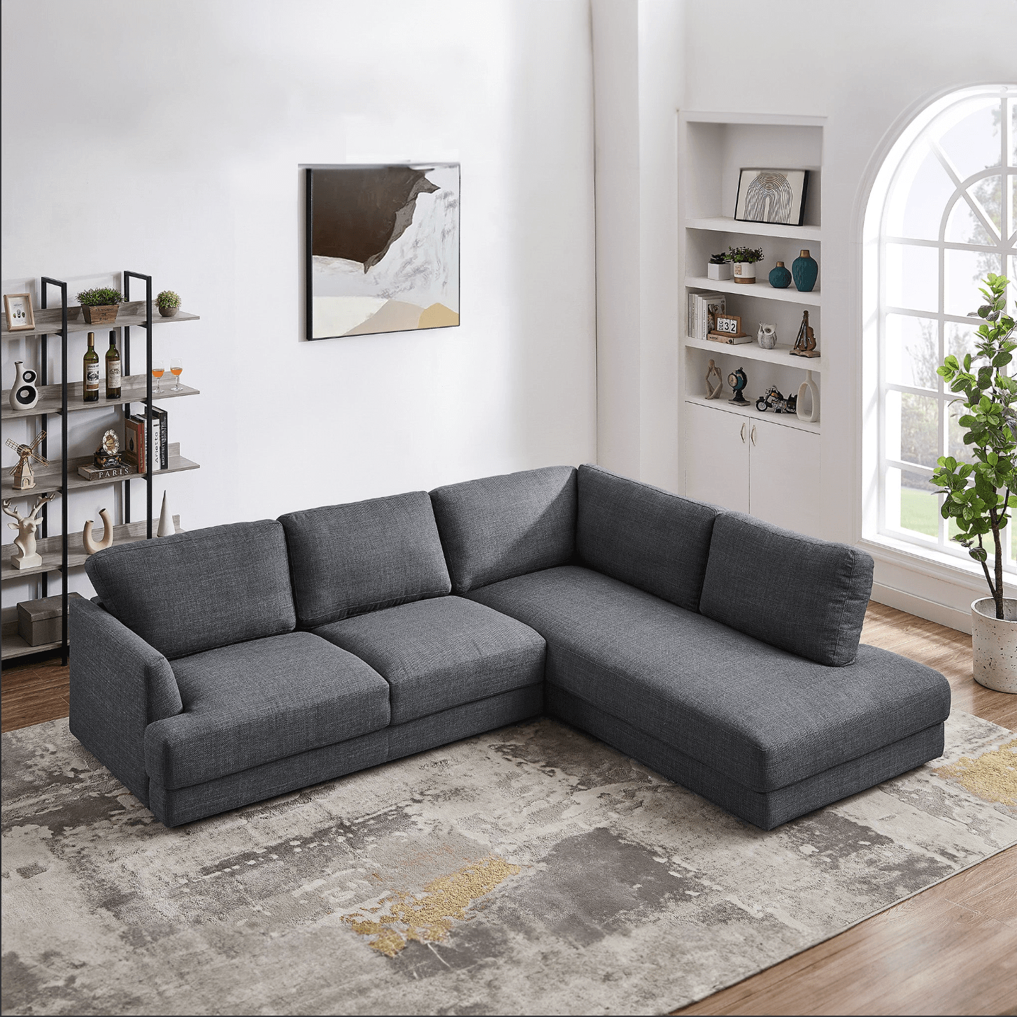 Glander Modern Linen Upholstered Chaise Sofa Sectional 108