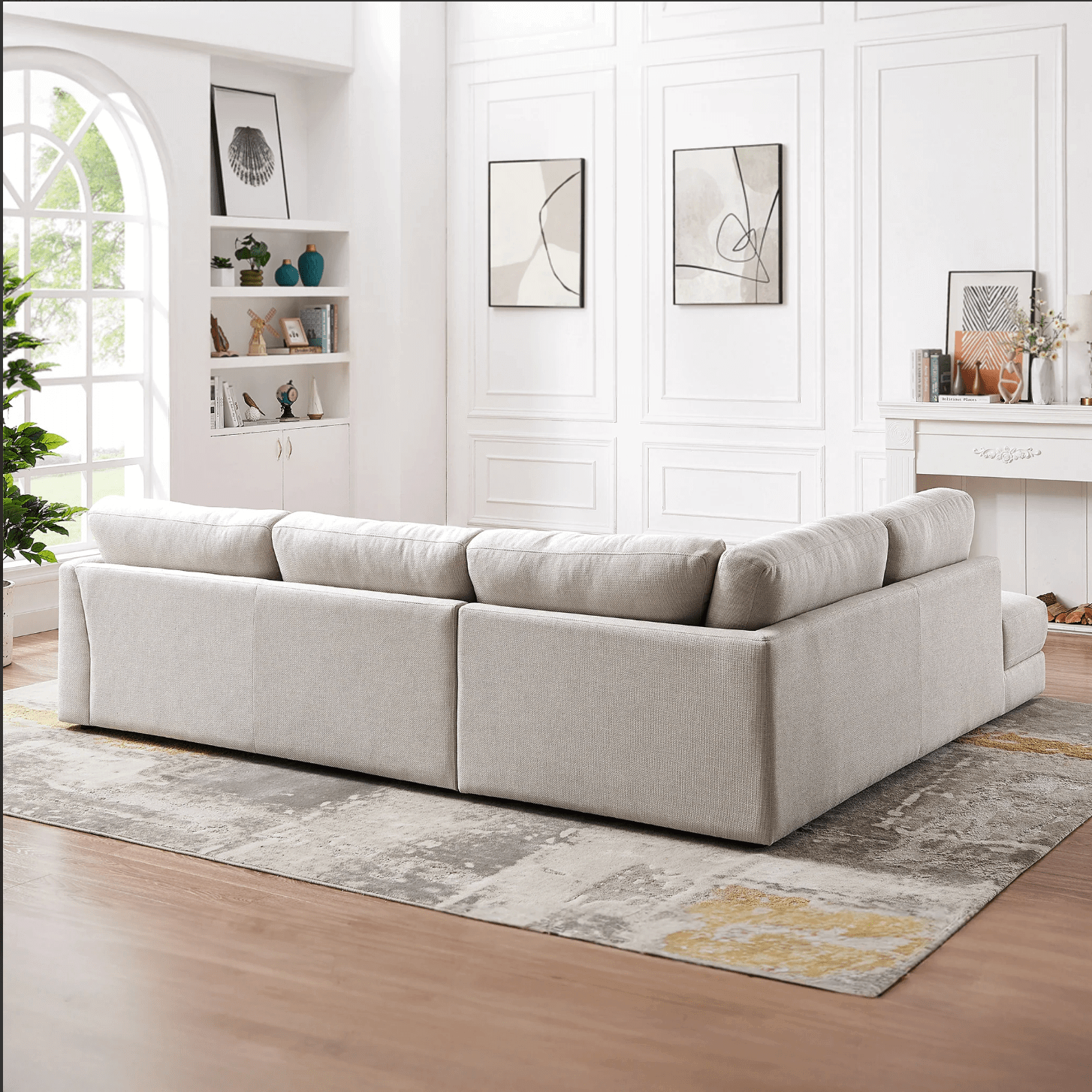 Glander Modern Linen Upholstered Chaise Sofa Sectional 108