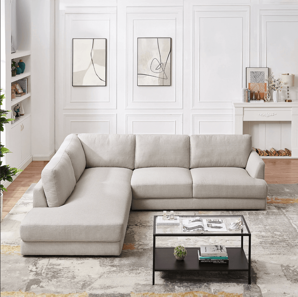Glander Modern Linen Upholstered Chaise Sofa Sectional 108