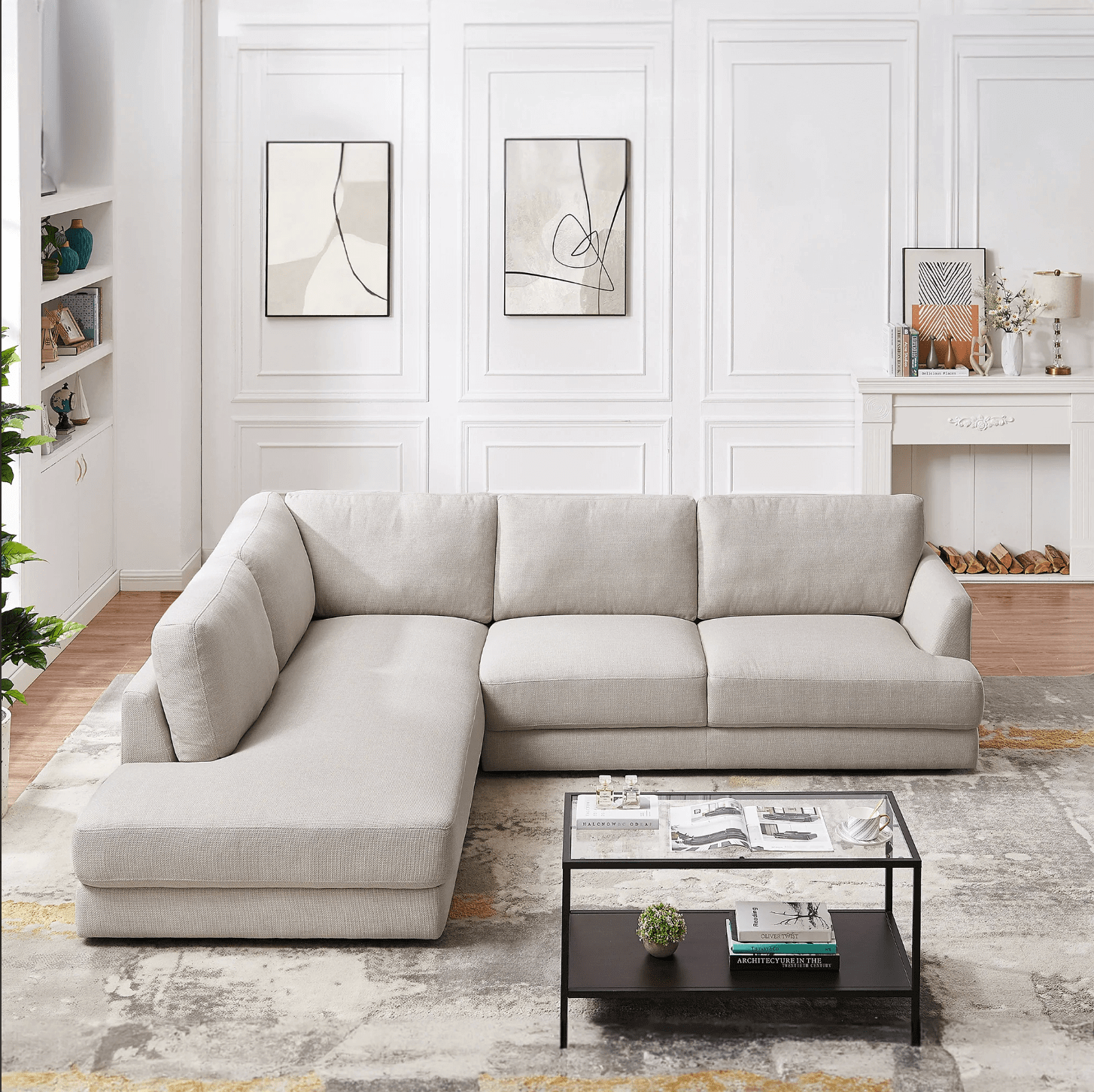 Glander Modern Linen Upholstered Chaise Sofa Sectional 108