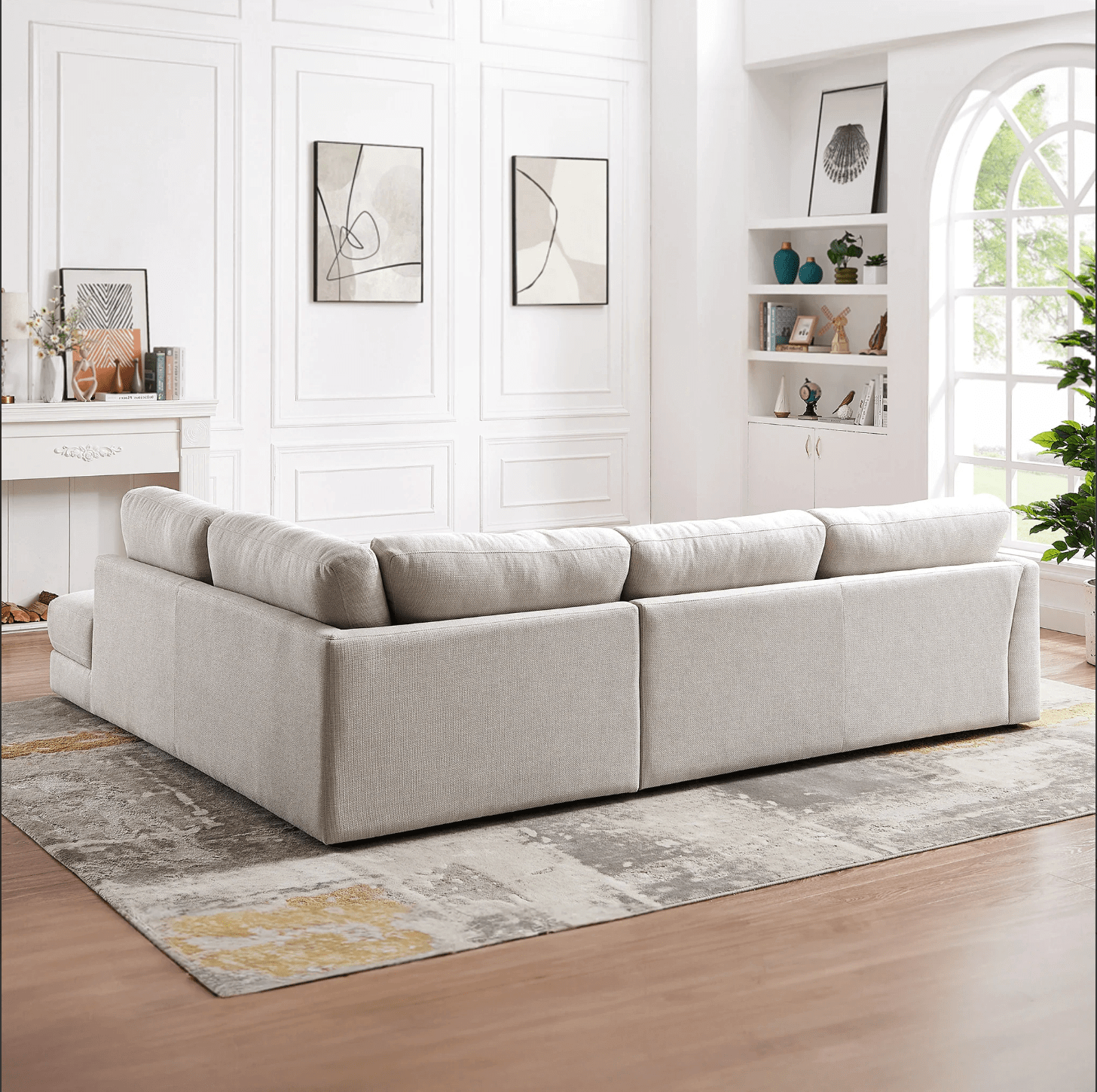 Glander Modern Linen Upholstered Chaise Sofa Sectional 108