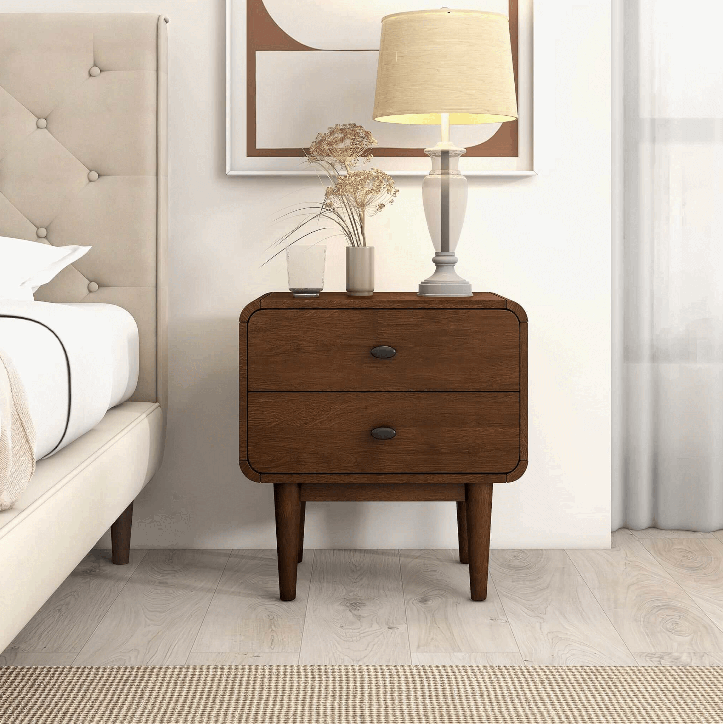 Alexa Solid Wood Nightstand 2 Drawer