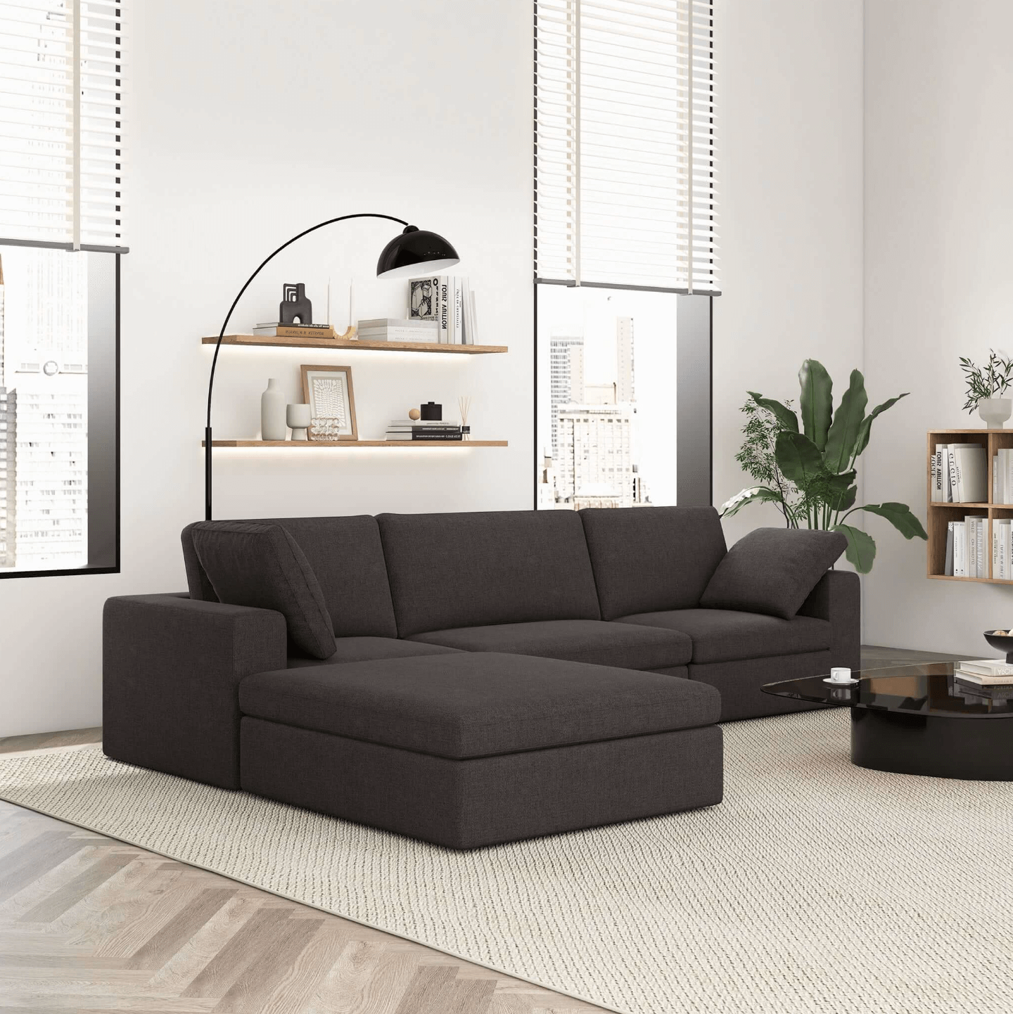 Cecilia Dark Gray Modular Chaise Sofa Sectional 121