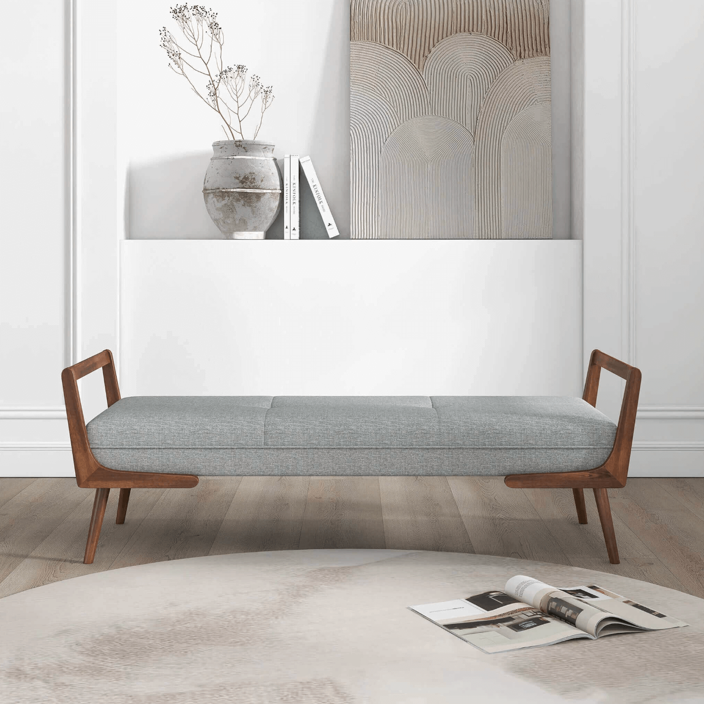 Cora MCM Gray Upholstered Fabric Bench 51