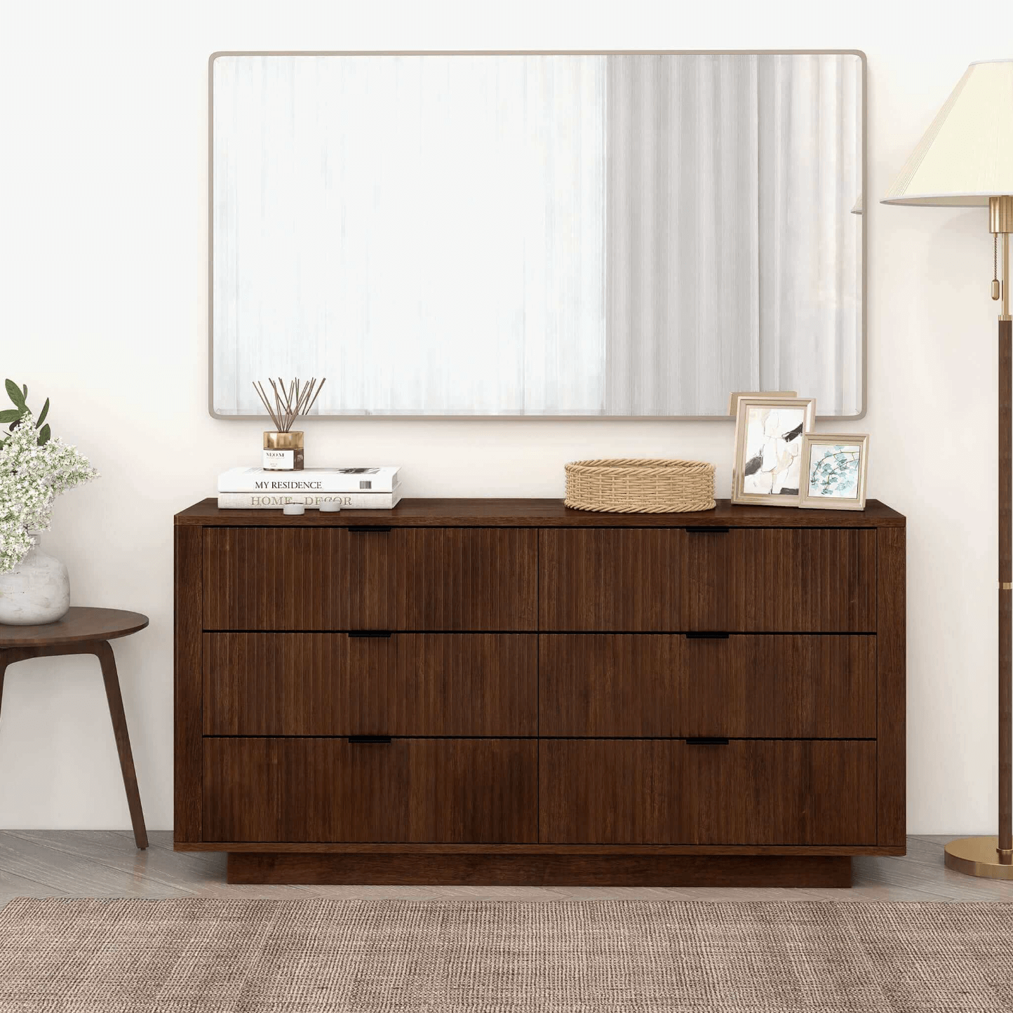Lola Walnut 6 Drawer Bedroom Storage Dresser 56
