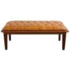 Arden Tufted Genuine Leather Wood Base Bench 49'