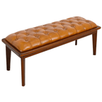 Arden Tufted Genuine Leather Wood Base Bench 49'