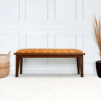Arden Tufted Genuine Leather Wood Base Bench 49'