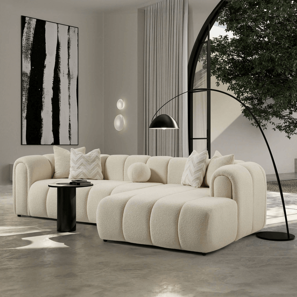 Beatrice Channel Tufted Boucle Right-Facing Chaise Sofa Sectional 115 (3 Colors)