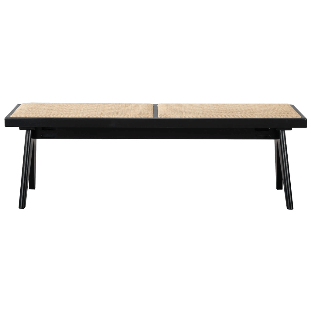 Keira Black Solid Wood and Rattan Bench 51'