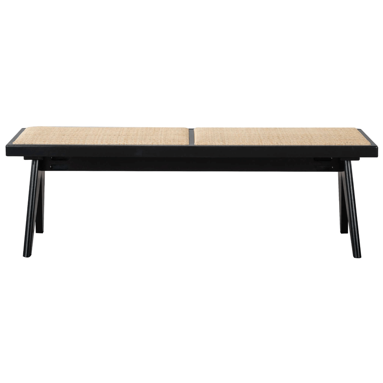 Keira Black Solid Wood and Rattan Bench 51'