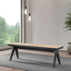 Keira Black Solid Wood and Rattan Bench 51'