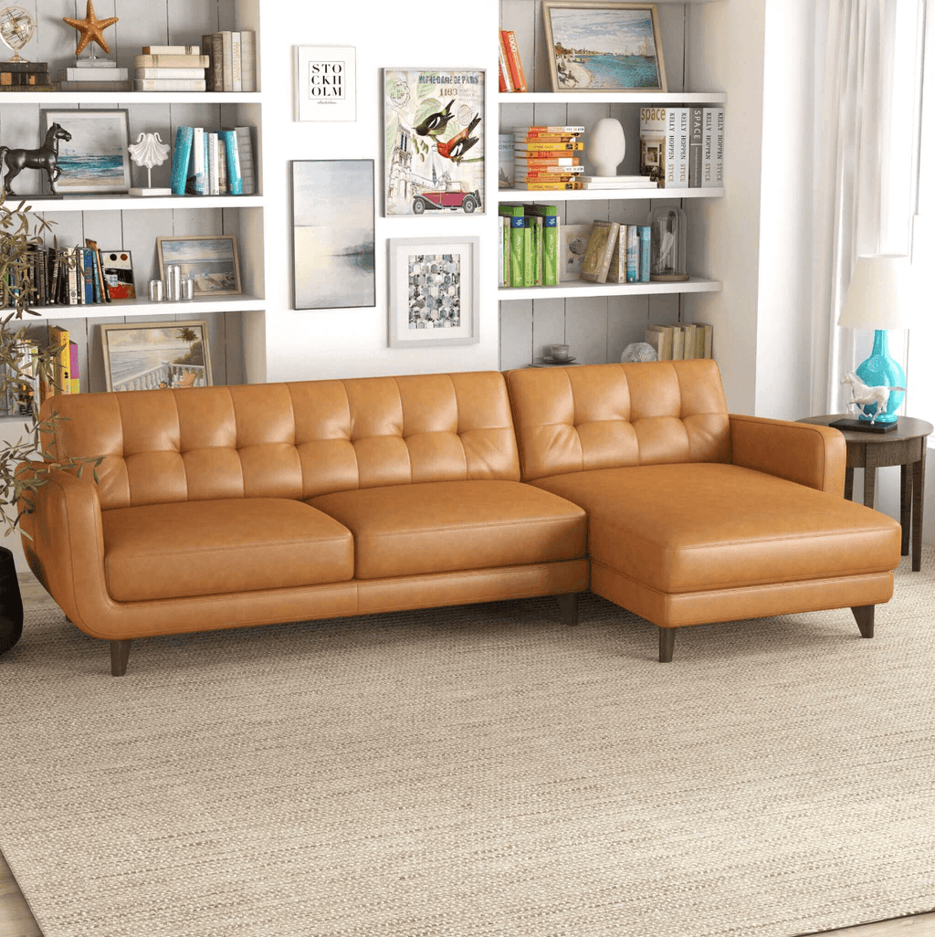 Allison MCM Leather Chaise Sofa Sectional 113